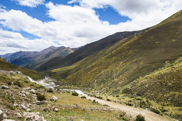 Fototapeta na wymiar Road trip view among the Mountains of Dongda in Mangkang(Markam), Changdu (Qamdo), Tibet,China.