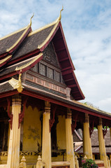Naklejka premium Antique Temple of Wat Sisaket Monastery is a Religious Attractive Landmark of Vientiane Capital City of Laos.