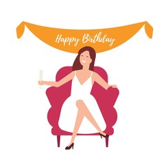 Happy girl celebrating birthday isolated on white background