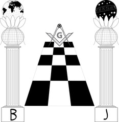 Masonic symbol - B,J pillars and tessellated floor