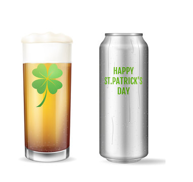 St. Patricks Day Concept. Realistic beer set.
