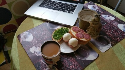 breakfast with coffee and coffee