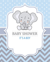 Baby boy shower card. Cute elephant