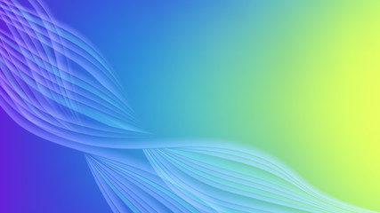 Horizontal abstract color background with wavy blurred shapes. Wallpaper template is vibrant yellow to blue gradient. Vector illustration.