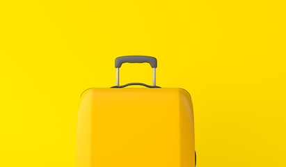 Yellow travel suitcase against a yellow background. 3D Rendering