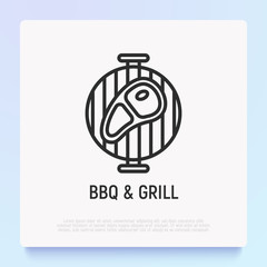BBQ, grilled steak thin line icon. Modern vector illustration.