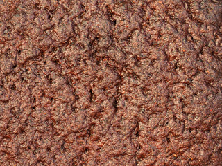 Rye bread with coriander texture peel close-up. Baking dark background