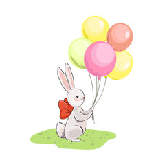 Gray vector hares and balloons 