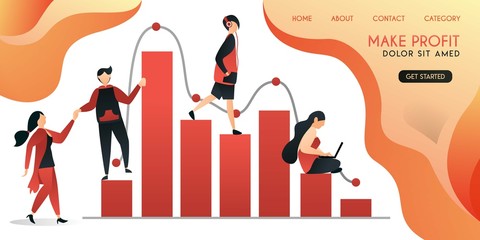 group of people who help each other in work to get a big profit ,vector illustration concept, can be use for presentation, web, banner ui ux, landing page
