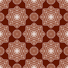 Vector Seamless Red and White Mandala Pattern. Geometry Wrapped Textures.
