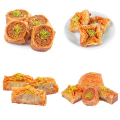 Turkish oriental sweets collage isolated on white