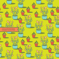 natural seamless pattern ,plants and plants in pots, cactus , summer background, naturen