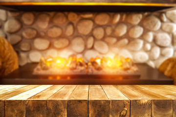 Desk of free space and fireplace 