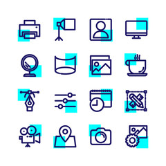 Photography studio and equipment icons