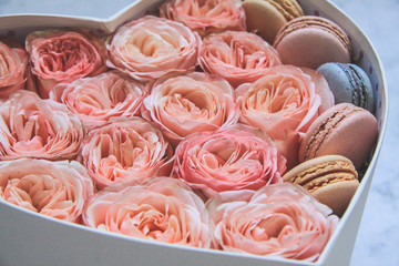 Rose gift box heart and macaroni