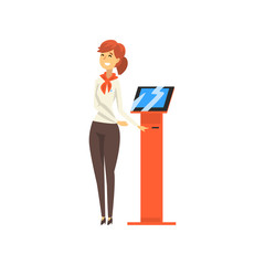 Friendly Female Manager Consulting at Bank Office Vector Illustration