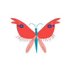 Cute Colorful Butterfly Insect, Top View Vector Illustration