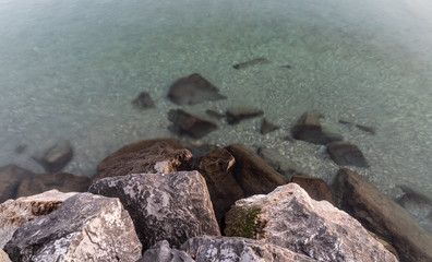 Water. Long Exposure. Top View. Leman. Stone. Lake