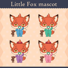 Cute baby fox mascot set - sleepy pose