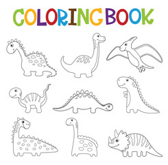 Funny cartoon dinosaurs collection. Coloring book