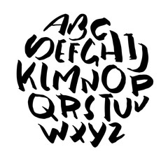 Simple alphabet letters. Handdrawn grunge ink font. Vector illustration.