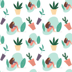 girl and home flowers pattern