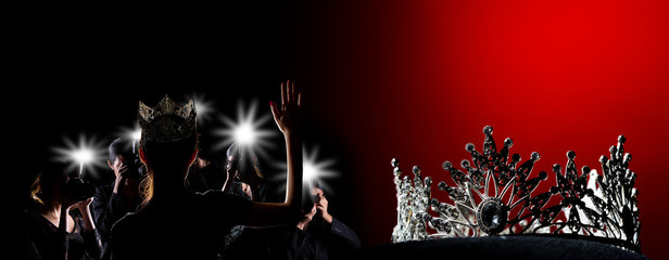 Silver Diamond Crown of Miss Pageant Beauty Universe World Contest sparkle light on black pillow...