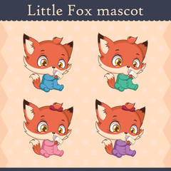 Cute baby fox mascot set - drinking pose v2