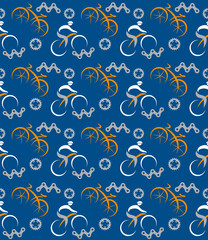  Seamless cycling blue pattern. Decorative blue Seamless funny pattern with cycling icons. Vector available.