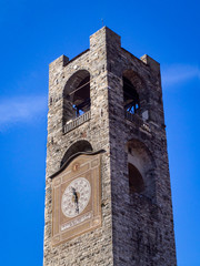 Fototapeta na wymiar Torre Civica bell tower also called “Campanone” in Bergamo, Italy