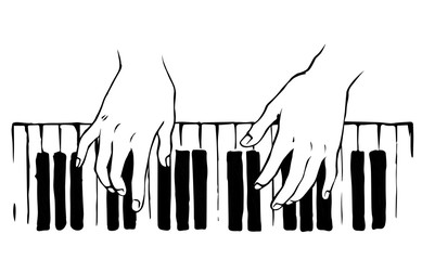 Hands on the keyboard. Vector drawing