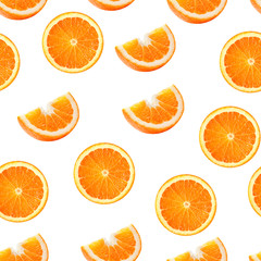 Citrus orange summer seamless pattern. Slices oranges on white background.