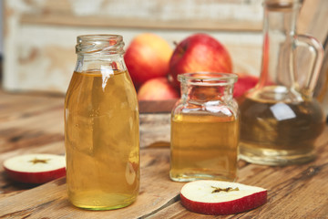 Apple cider vinegar. Bottle of apple organic vinegar