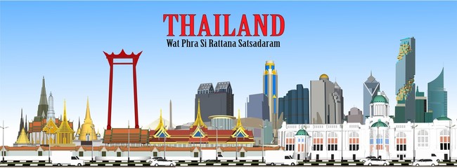 Obraz premium Vector Bangkok, Thailand and Phra Kaew Temple