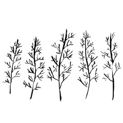 Naked trees silhouettes. Hand drawn set. Vector illustration.