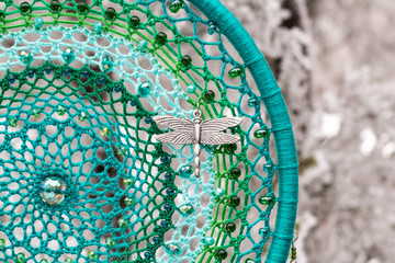 Handmade dream catcher with feathers threads and beads rope hanging