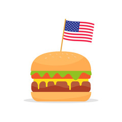 Fast food banner with American flag and hamburger