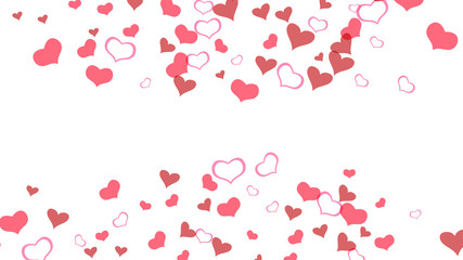 Red hearts of confetti are flying. Spring background. Part of the design of wallpaper, textiles, packaging, printing, holiday invitation for Valentine's Day. Red on White fond Vector.