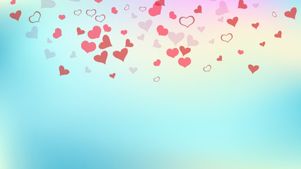 Red on Gradient fond Vector. Spring background. Design element for wallpaper, textiles, packaging, printing, holiday invitation for birthday. Red hearts of confetti crumbled.