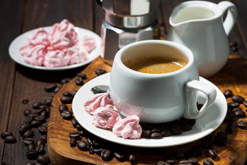fresh espresso and pink meringues