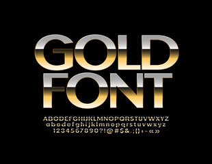 Vector Gold Font. Reflective metallic Alphabet Letters, Numbers and Symbols