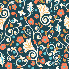 Elegance seamless pattern with ethnic flowers. Vector Floral Illustration in asian style