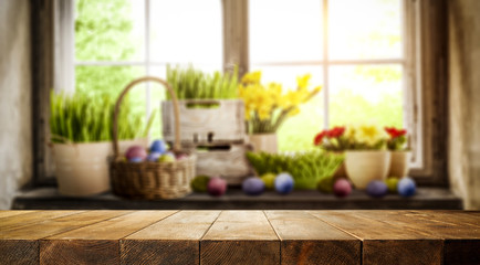 Desk of free space and Easter time. 