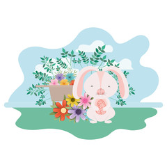 easter bunny with landscape isolated icon