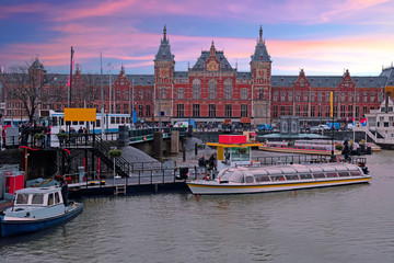 City scenic from Amsterdam in the Netherlands with the Central Station