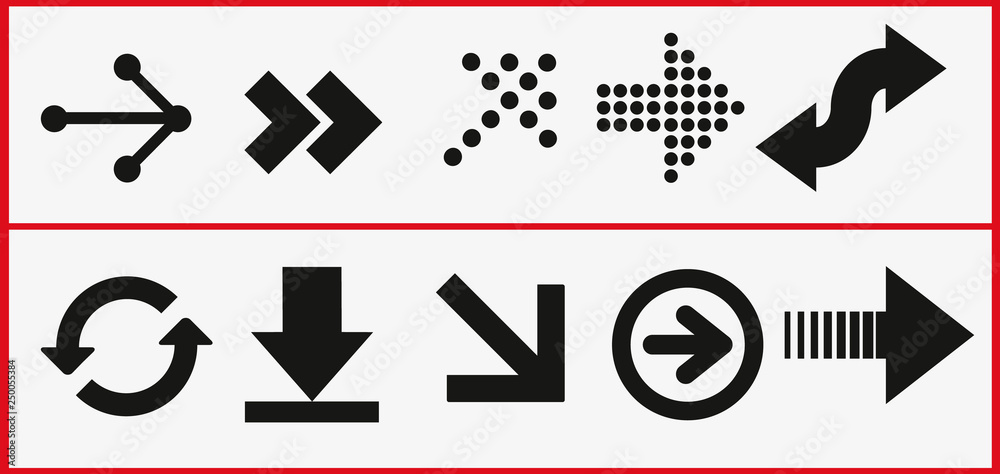 Poster arrows vector collection black. Different black Arrows icons,vector set. Abstract elements for business infographic. Up and down trend.