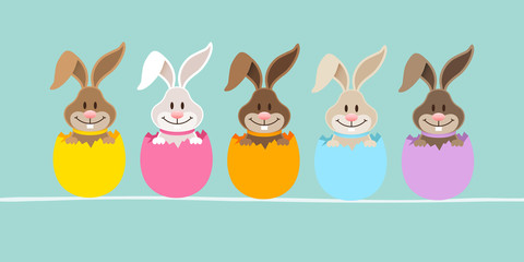 5 Osterhasen Knickohr Eierschale Türkis