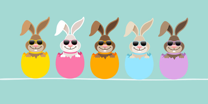5 Osterhasen Knickohr Sonnenbrille Eierschale T&uuml;rkis