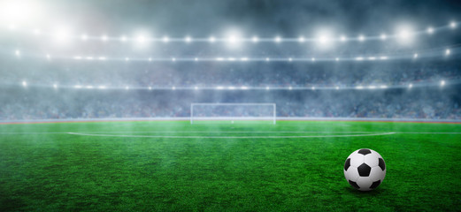 Fototapeta premium Piłka na gras na stadionie piłkarskim