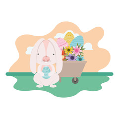 bunny on landscape with easter egg icon
